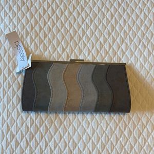 NWT blue faux suede clutch